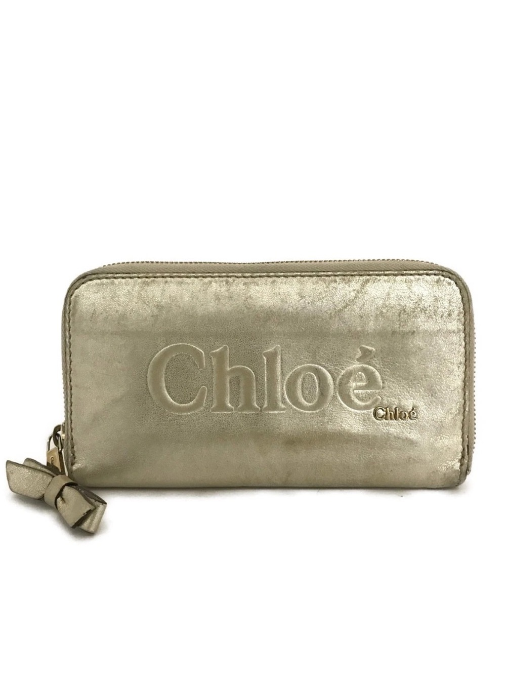 Chloé Metallic Gold Leather Bow Zip Around Wallet 👝